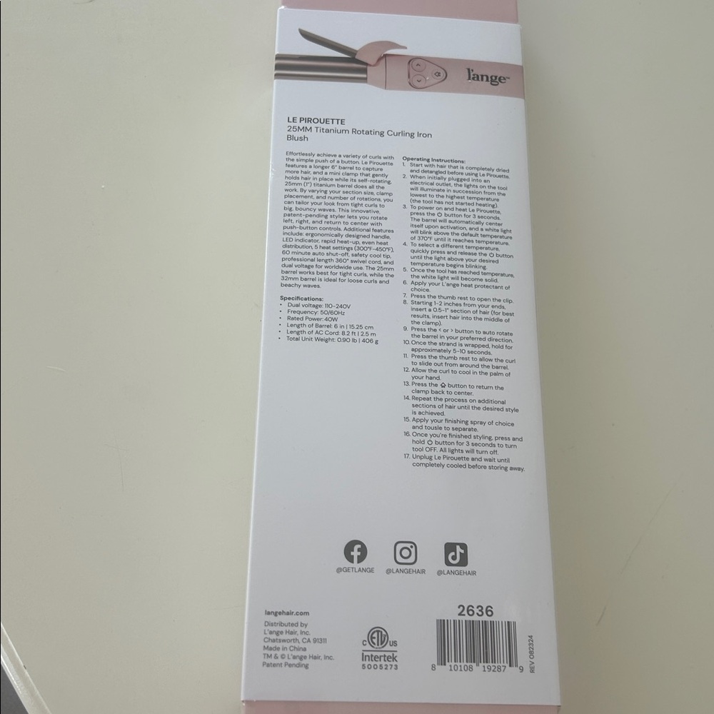 Lange Blush Le Pirouette 25MM Titanium Rotating Curling Iron - Picture 2 of 3